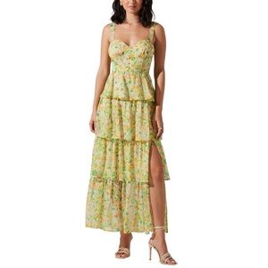 Astr Yellow & Green Floral Tiered Maxi Dress